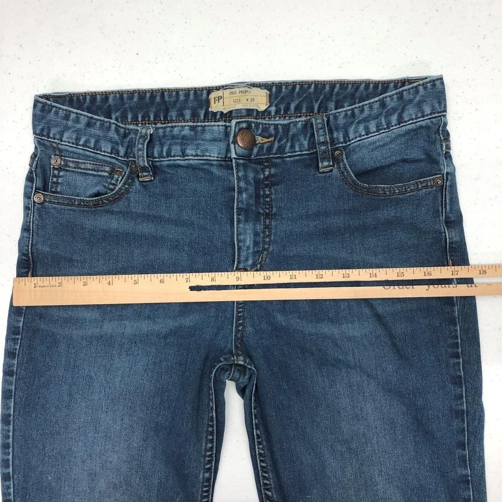 Free People Jeans Womens 29 Blue Mid Rise Skinny Distressed Ripped Stretch Denim